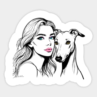 Greyhound and Lady Lineart Sticker